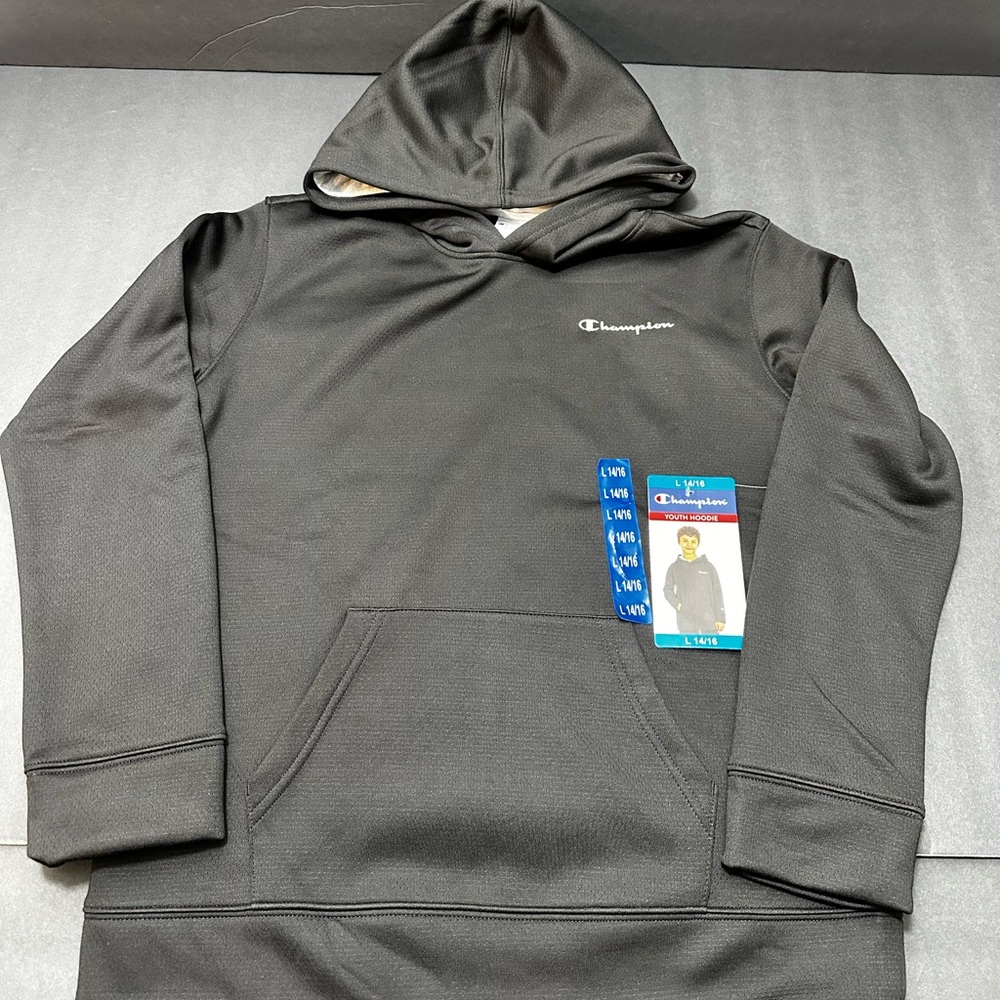 Champion Youth Hoodie – Black (Size L 14/16) – NEW with Tags